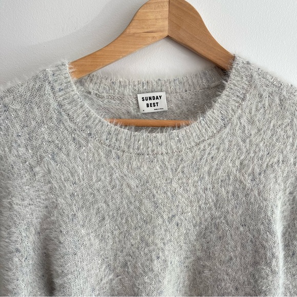 ❌SOLD❌Sunday Best Kitten Sweater Cropped, fuzzy sweater ice grey melange crew - Picture 6 of 13